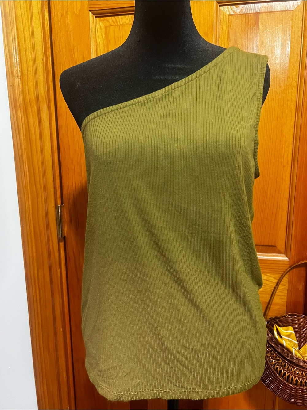 LOFT Olive Green One-Shoulder Ribbed Tank Top